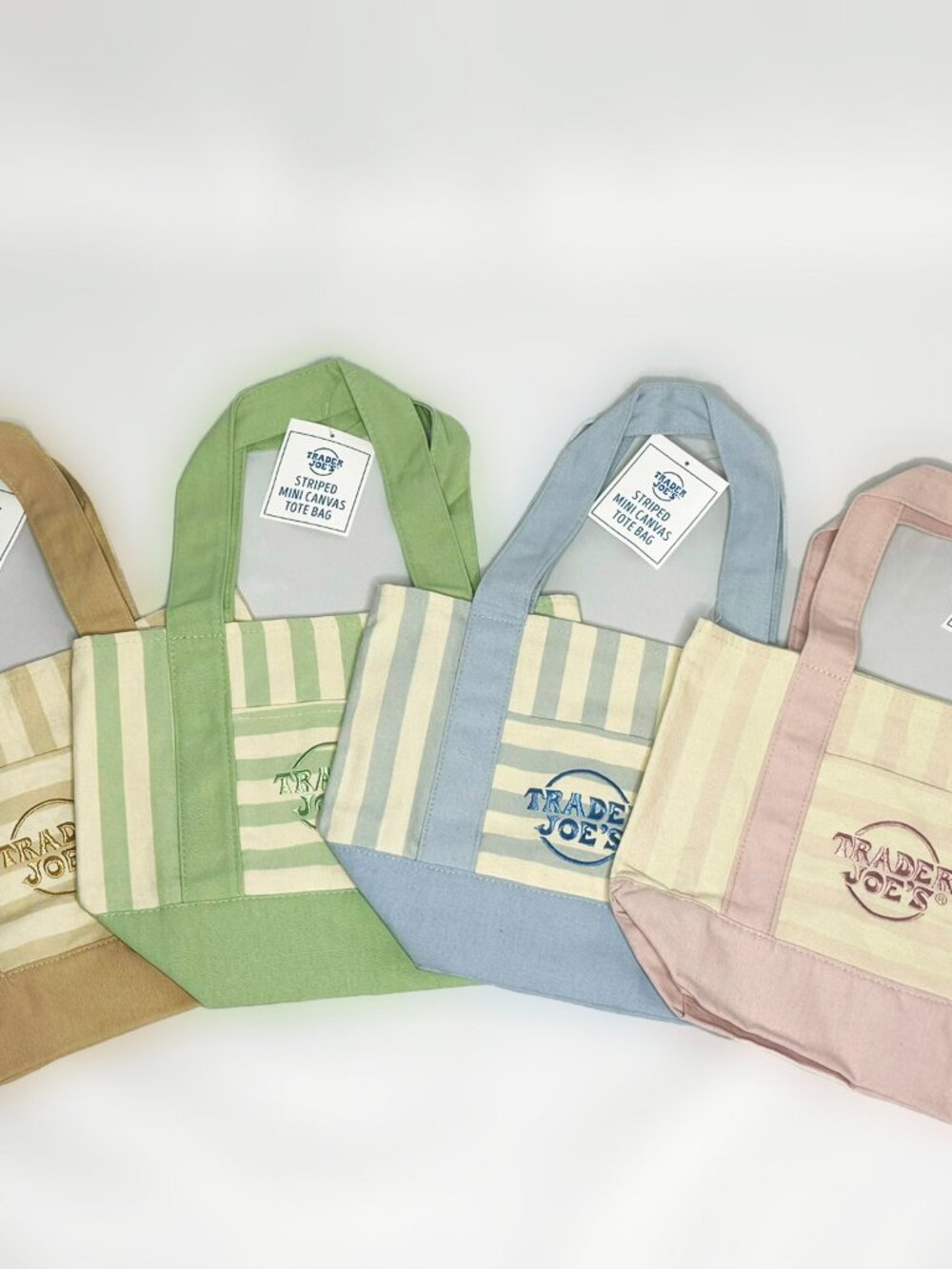 "NWT Trader Joe's Summer 2026 Striped Mini Canvas Tote Bag COMPLETE SET OF 4"